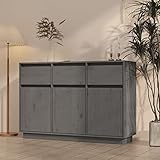 JUNZAI Sideboard, Kommode Schlafzimmer, Komodenschrank, Möbel Schlafzimmer, Sidebordmöbel, Grau 110x34x75 cm Massivholz Kiefer