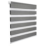 WOLTU Doppelrollo Klemmfix ohne Bohren Holzlook Grau 90x150cm (BxH), Duo Rollo Zebrarollo Fensterrollo Klemmrollo Seitenzugrollo Easyfix lichtdurchlässig & verdunkelnd Rollos für Fenster und Tür