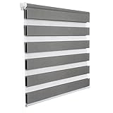 WOLTU Doppelrollo Klemmfix ohne Bohren Holzlook Grau 85x150cm (BxH), Duo Rollo Zebrarollo Fensterrollo Klemmrollo Seitenzugrollo Easyfix lichtdurchlässig & verdunkelnd Rollos für Fenster und Tür