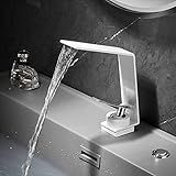 ZYCDP Wasserhahn Bad Wasserfall,Waschtischarmatur aus Messing Einhebelmischer Badarmatur,Armatur Bad Wasserfall,Einhebelmischer Warm und Kalt wasser Mischbatterien Bad,Weiss