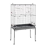 Ferplast Vogelkäfig Vogelvoliere Wellensittich Käfig Exotenkäfig, inkl. Stand mit Rädern, Vogel-Futternapf, Vogel-Sitzstangen, Schwarz, 100 x 53 x h172 cm.