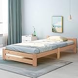 fangqi Solide Massivholzbett Seniorenbett erhöhtes Bett Holz aus 100% Naturholz Massivholz mit Kopfteil und Lattenrost Futonbett Massivholz Natur Bett,Natur (200x90cm)