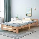 fangqi Solide Massivholzbett Seniorenbett erhöhtes Bett Holz aus 100% Naturholz Massivholz mit Kopfteil und Lattenrost Futonbett Massivholz Natur Bett,Natur (200x90cm)