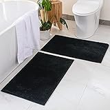 MIULEE Badematte Chenille Badteppich 2er-Set Badezimmerteppich rutschfest Waschbar Teppich Duschvorleger Badvorleger Bettvorleger Fussmatte Badezimmer Wohnzimmer Schlafzimmer 40x60 cm Schwarz