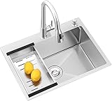 Vorbereitungsspülen, Handwaschbecken für Bartheken, Küchenspülen, Edelstahl, große Einzelbecken-Arbeitsplattenspülen mit Zubehör (Farbe: Silber, Größe: 80 x 45 x 20 cm)