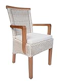 casamia Esszimmer Stuhl mit Armlehnen Rattanstuhl weiß Perth Korbstuhl Rattan Sessel nachhaltig Farbe mit Sitzkissen