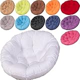 PRMTYUP Rundes Papasan-Kissen, üBerfüLlt, HäNgematten-Sitzkissen Schaukelstuhlpolster, Drinnen DraußEn Liegekissen, Verdicktes Eierstuhlkissen (Nur Kissen),Weiß,90×90cm