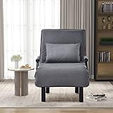 BYOKA 3-in-1 Schlafsessel Gästebett, Klappbarer Sessel mit Armlehne, Umwandelbarer Schlafsofa, Gepolsterter Sitz, Verstellbare Rückenlehne mit 6 Positionen, 60x66x88 cm,Grey