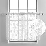 Kotile Weiße Café-Vorhänge, 61 cm Länge, Landhaus-Blumenstickerei, kurze Spitzenvorhänge, 2 Paneele für Küchenfenster, Stangentasche, Privatsphäre, 66x61 cm, Weiß