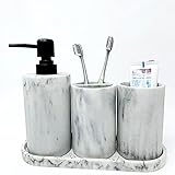 NAKOR HOME Stilvolles Badezimmer Set In-Marmor-Optik, 4 teiliges luxuriöse Badezimmer-Zubehör-Set,Bad Set,WC Set, mit Seifenspender, Zahnbürstenhalter, Badezimmer-Becher,Tablett