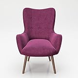 PLAYBOY Sessel mit Massivholzfüssen, Samt in Lila/Purple, Bestickung und Keder, Samtbezug, Retro-Design für Wohnzimmer, Schlafzimmer, Lounge oder Lesebereich, Ohrensessel in verschiedenen Farben