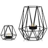NUPTIO 2 Stück Teelichthalter Teelicht Kerzenhalter Geometrische kerzenständer für Esstischdekoration Herzstück, Schwarze Kamin Ornamente für Wohnzimmer, Hochzeit Einweihungsparty Geschenke
