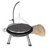DRULINE Schwenkgrill - Holzkohlegrill - Feuerschale - Barbeque Grill - BBQ - legierter Stahl/Edelstahl schwarz/silber - B/H/T ca. 80 x 122 x 80 cm - Grillrost Ø70 cm - mit Ablage - Geschenk für Männer