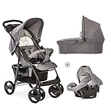 Hauck Disney Kombi Kinderwagen Shopper SLX Trioset inkl. Babywanne, Babyschale, Sitz mit Liegefunktion, Getränkehalter und Ablage, bis 25 kg, Klein Zusammenklappbar, Pooh Cuddles Grau Beige