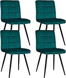 TEMKIN Esszimmerstuhl 4er Set Samt Polsterstuhl Retro Design Wohnzimmerstuhl mit Rückenlehne Metallbeine Samtstuhl für Küche Esszimmer Lounge, Petrol