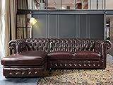 LINEA SOFA Chesterfield Ecksofa Brenton, 100% Büffelleder – Burgunderrot – Linke Ecke