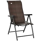 Outsunny Polyrattan Gartenstuhl klappbar Rückenlehne 7 stufige verstellbar Klappstuhl mit Armlehne für Garten Balkon und Terrasse Braun+Schwarz 58 x 71 x 111 cm