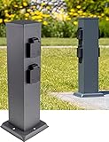 Gartensteckdose 4-Fach Steckdosensäule TRIX IP44 Aussen Steckdose mit Schutzdeckel Steckdosenverteiler für Beleuchtung elektronische Geräte 40x13x13cm Anthrazit