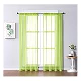 Mesnt Gardine Halbtransparent Grün, Polyester Halbtransparenter Voile Vorhang für Schlafzimmer, Grün, H244 x B137 cm