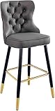 SHAWLA Barhocker Thekenhocker Retro-Hochstuhl, Barhocker für Küche, Büro, Rezeption, Sitz aus technischem Stoff mit geknöpfter Rückenlehne, goldene Fußstütze und quadratische Rahmen (76 cm, grau)