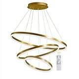 GaoHX 3-Ring LED-Hängelampe Dimmbar Gold Kronleuchter 68W LED-Ringleuchte Lampe Moderne LED-Hängeleuchte Rund Ring-Pendelleuchte mit Fernbedienung,Esszimmer Design Lampe Wohnzimmer Leuchte,20+40+60CM