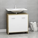 RAUGAJ Badschrank Weiß und Sonoma Eiche 60x33x61 cm Holzwerkstoff,Artikelfarbe Weiß und Sonoma Eiche