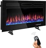 Elektrokamin mit Heizung (107CM),Homesuit Wandkamin Kaminofen Kamin 750/1500W Freistehend,Dekokamin 3D 12 Farben Flammen mit Kristall & Holzscheit-Set Fernbedienung Touchscreen 8H Timer Thermostat