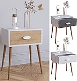 VCM Nachtschrank Beistelltisch Schublade Konsole Boxspring Nachttisch Singol L Weiß/Anthrazit