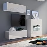 Lomadox TV-Möbel Set mit Highboard und LED Beleuchtung in weiß Hochglanz, B/H/T 220/200/43 cm