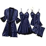 Satin Pyjama Damen Kurz Set Sexy Satin-Pyjama Sexy Schlafanzug Nachtwäsche Pyjama Set Seide Pyjama Schlafshirt Nachthemd Damen Lose Schlinge Plus Größe Große Größen Negligee Chlafanzug Pyjama Set