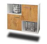 Lqliving Sideboard Modesto, Korpus in Weiss matt, Front im Holz-Design Eiche (92x77x35cm), inkl. Metall Griffen, Wandmontage, Made in Germany Wandmontage, Made in Germany