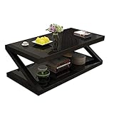 Nordic Metall Couchtisch mit doppelter Lagerung Regalplatz Ausgeglichenes Glas-Arbeitsplatte Beistelltisch Wohnzimmer Sofa Teetisch Beistelltische (Color : All Black, Größe : 120x42cm)