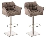 CLP 2er Set Barhocker Damaso Stoff I Höhenverstellbare Thekenstühle Mit Um 360° Drehbaren Sitzen I Tresenstühle mit Lehne, Farbe:terrabraun, Gestell Farbe:Edelstahl
