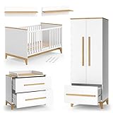 VitaliSpa Babymöbel Set Malia Wickelkommode Wandregal Kinderbett Kleiderschrank Kinderzimmermöbel Wickelauflage Aufbewahrung Lattenrost Rausfallschutz Kleiderstange