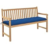 Camerina Gartenbank mit Blauer Auflage 150 cm Massivholz Teak Balkonbank Garden Bench Bank FüR Den AußEnbereich BalkonmöBel Bank