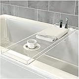 PPGE Bath Ablagen, Badewannenablage Acryl, Buch Tablet-Halter Tablet-Halter Weinglashalter Zubehörablage Badewannenbrücke Badewannenaufsatz für Bett Bathtub Tray Weiß,76x20cm(Size:82 * 20CM)