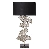 riess-ambiente.de Design Tischlampe GINKGO 70cm schwarz Stoffschirm silber Metall handmade Marmor-Fuß