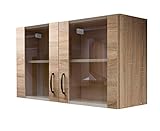 Flex Well Glas-Hängeschrank HERNE - Oberschrank vielseitig einsetzbar - 2-türig - Breite 100 cm - Eiche Sonoma