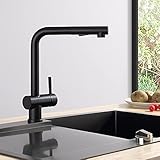 CECIPA Hochdruck Wasserhahn Küche Schwarz, Armatur Küche Ausziehbar, Küchenarmatur mit Brause Zwei Wasserstrahlarten, Einhebel Spültischarmatur 360° Schwenkbar, Mischbatterie Küche Edelstahl, X207B