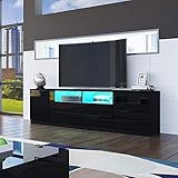 Senvoziii TV Lowboard Fernsehschrank in Hochglanz Schwarz TV Schrank mit LED-Beleuchtung Sideboard 2 Türen 4 Schubladen für Wohnzimmer 180 x 35 x 51 cm