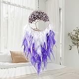 Weldomcor Traumfänger Baum des Lebens Boho Deko Wandbehang Kristall Handgefertigt Traumfänger Federn Heimdekoration für Schlafzimmer Hochzeit Geschenk Handwerk (Lila)