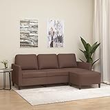 JUNZAI 3-Sitzer-Sofa mit Hocker, Sofas & Couches, Sofa Wohnzimmer, Couch, Sofa Für Jugendzimmer, Relaxsofa, Polstersofa, Sofa Für Schlafzimmer, Braun 180 cm Kunstleder