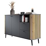 Sideboard Wildeiche Grau Sideboard Modern Elegant - 138x88x40 cm (BxHxT) - Highboard Anrichte - [Zak.Two] Wohnzimmer Schlafzimmer Flur Esszimmer