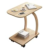 Computertisch Abnehmbarer Nachttisch-Laptop-Schreibtisch mit Rollen und C-Rahmen Doppelregal Sofa-Side-Tisch Einfache Home Büromöbel, 2 Farben Schreibtisch (Color : Rubber Wood)