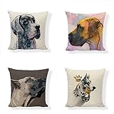 Hunde Tiere wasserdichte Kissenbezugen,4 Stück 55x55cm Dekorative Outdoor Kissen Wasserfest Atmungsaktiv Doppelseitige Quadratische Leinen Kissenbezüge für Garten Bauernhaus Wohnzimmer Schlafzimmer