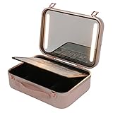 Reise-Kosmetiktasche mit Großem Beleuchtetem Spiegel Teilbare Schminktasche Professionelle Make Up Tasche für Make-up Schmuck Toilettenartikel, elektronisches Zubehör (Lüfter)