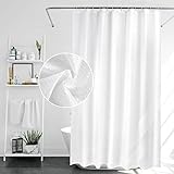 UeoXtny Duschvorhang 180x200 Weiß Textil aus Polyester Stoff Duschvorhänge Wasserdicht Waschbar Shower Curtains mit 12 Duschvorhangringe