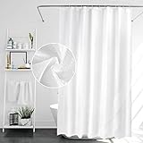 UeoXtny Duschvorhang 180x200 Weiß Textil aus Polyester Stoff Duschvorhänge Wasserdicht Waschbar Shower Curtains mit 12 Duschvorhangringe