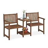 Relaxdays Gartenbank mit integriertem Tisch, 2-Sitzer, robuste Holz Sitzbank, Garten & Balkon, HBT: 86x161x61 cm, braun, 100%