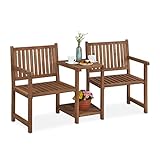 Relaxdays Gartenbank mit integriertem Tisch, 2-Sitzer, robuste Holz Sitzbank, Garten & Balkon, HBT: 86x161x61 cm, braun, 100%